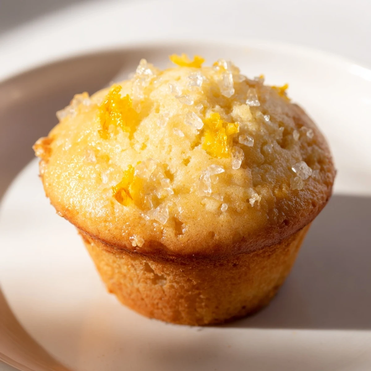 Fluffy Simple Sweet Lemon Zest Muffins sit on a cooling rack, perfect for a breakfast treat.