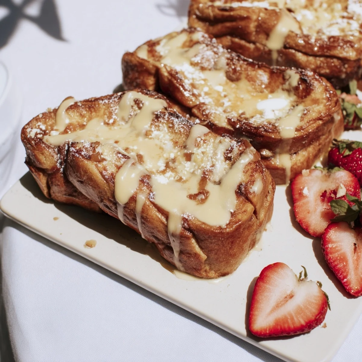 Steam rises from a warm serving of Soft Spice Baked French Toast Casserole, perfect for sharing.