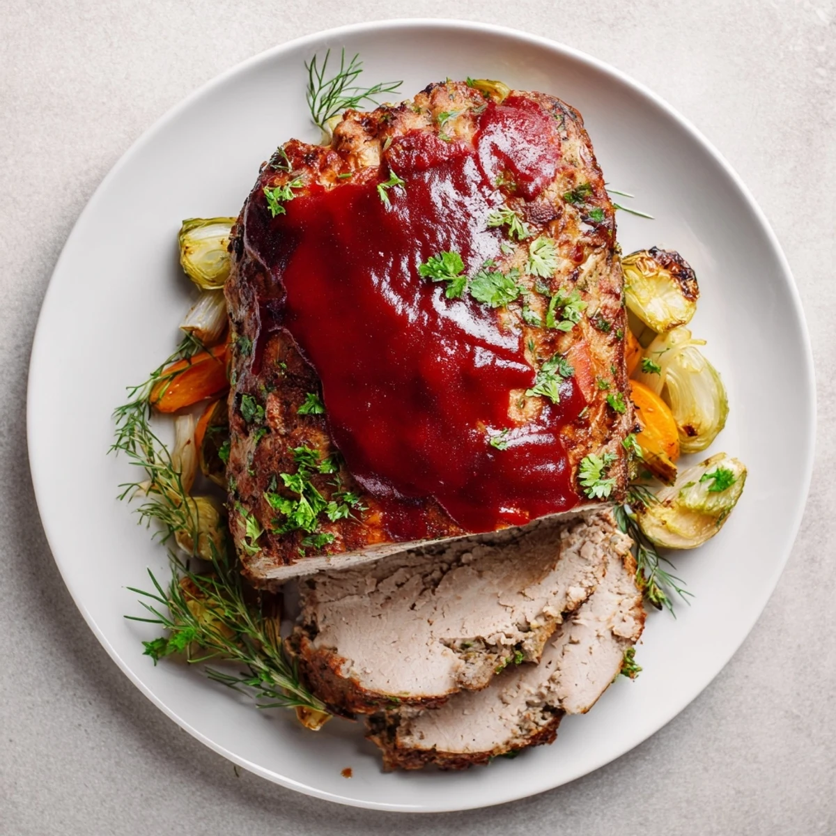 This hearty Everyday Herb-Sprigged Turkey Meatloaf displays a golden crust and enticing aroma, perfect comfort food.