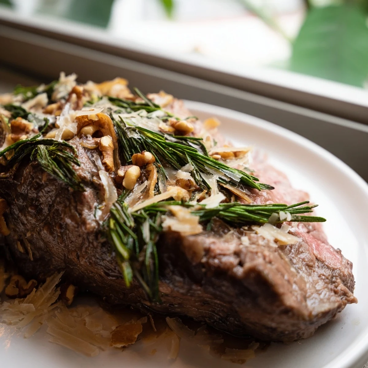 Golden-crusted Thyme and Pecan Pork Tenderloin, sliced, ready for a comforting American dinner.