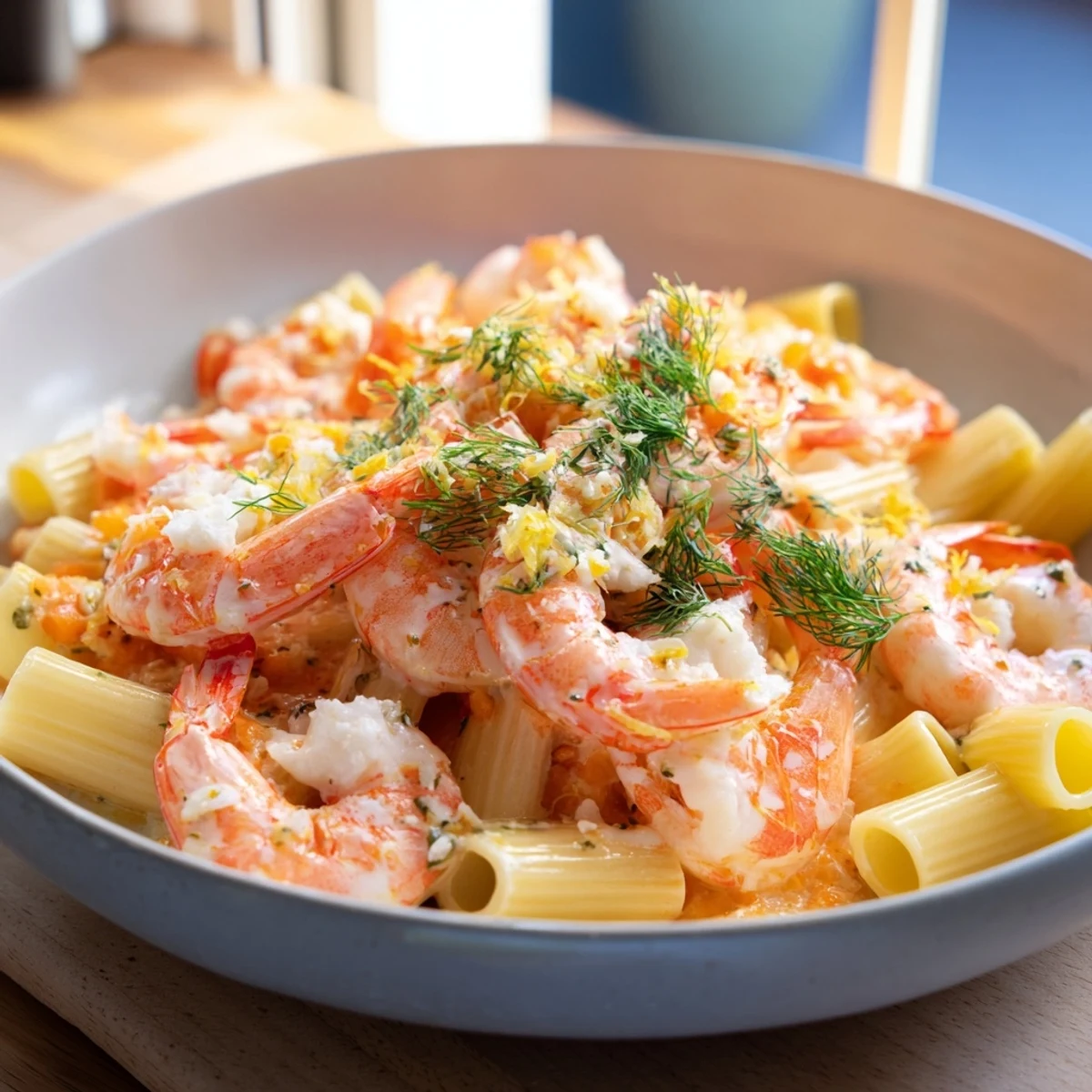 Brightening the plate: a close view of Light & Bright Lemon Herb Shrimp Scampi, ready to serve.