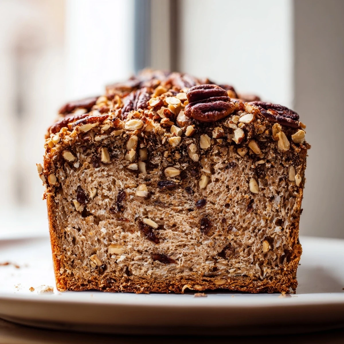 Hearty slices of nutty whole wheat loaf bread, lightly toasted and ready to enjoy.