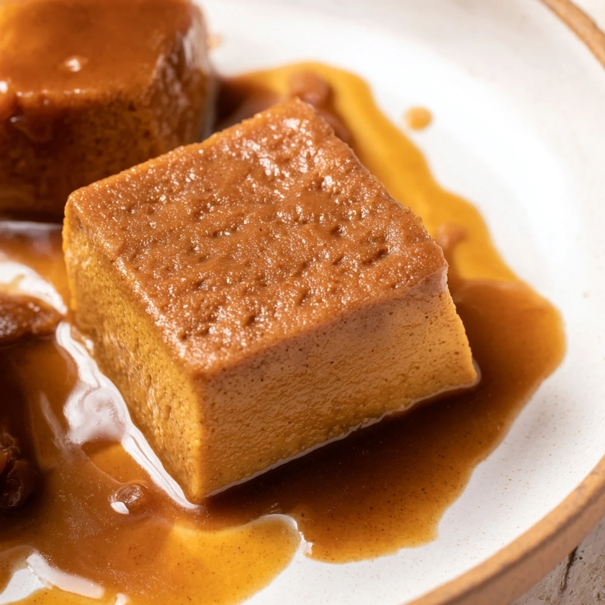 Warm, decadent Weekend Cabin-Style Sticky Toffee Pudding, drizzled with glossy caramel sauce, served warm.