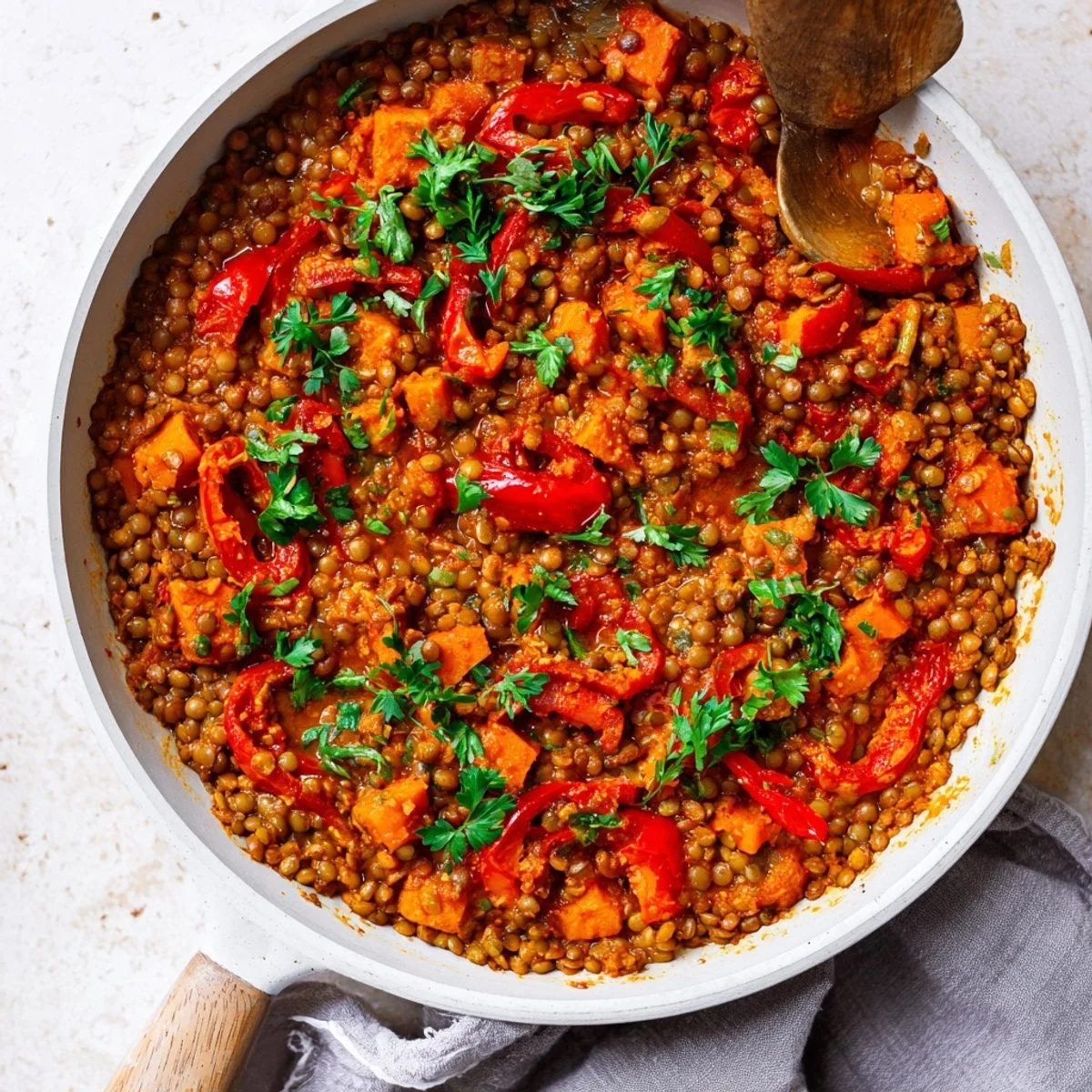 Steaming bowl of Wheat-Warm Hearty Lentil Curry, a flavorful vegetarian main course, ready to eat.