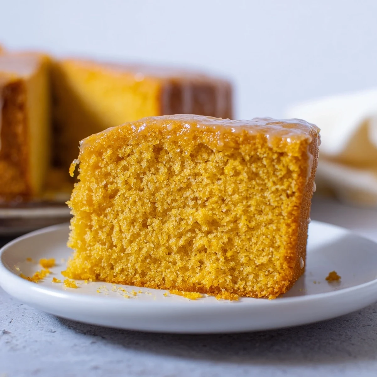 Golden honey pound cake, sliced and ready to serve, with a glistening honey glaze, delicious!