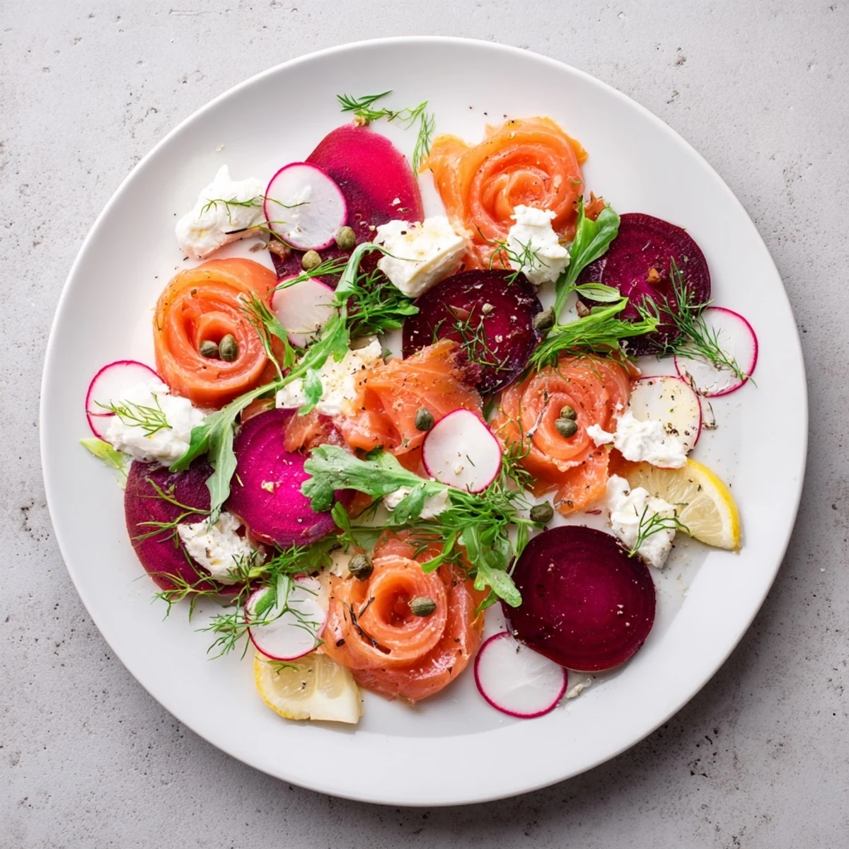 Elegant serving of Winter Harvest Smoked Salmon Board, featuring smoked salmon and creamy dips, ready to serve.
