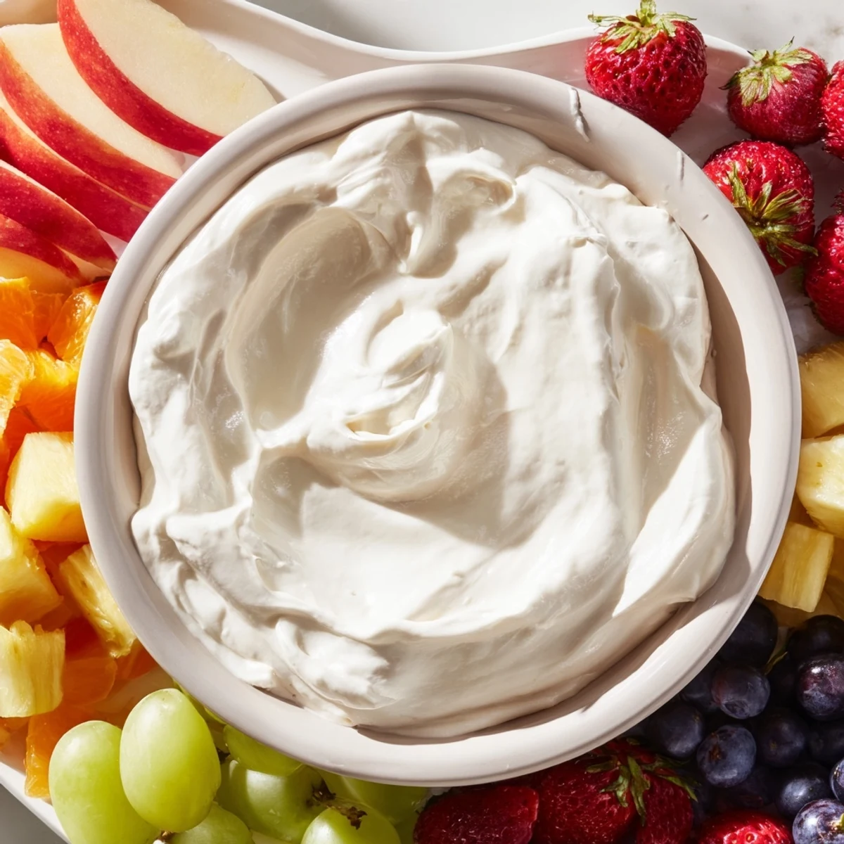 This delicious cream cheese fruit dip, smooth and sweet, served for a refreshing snack.