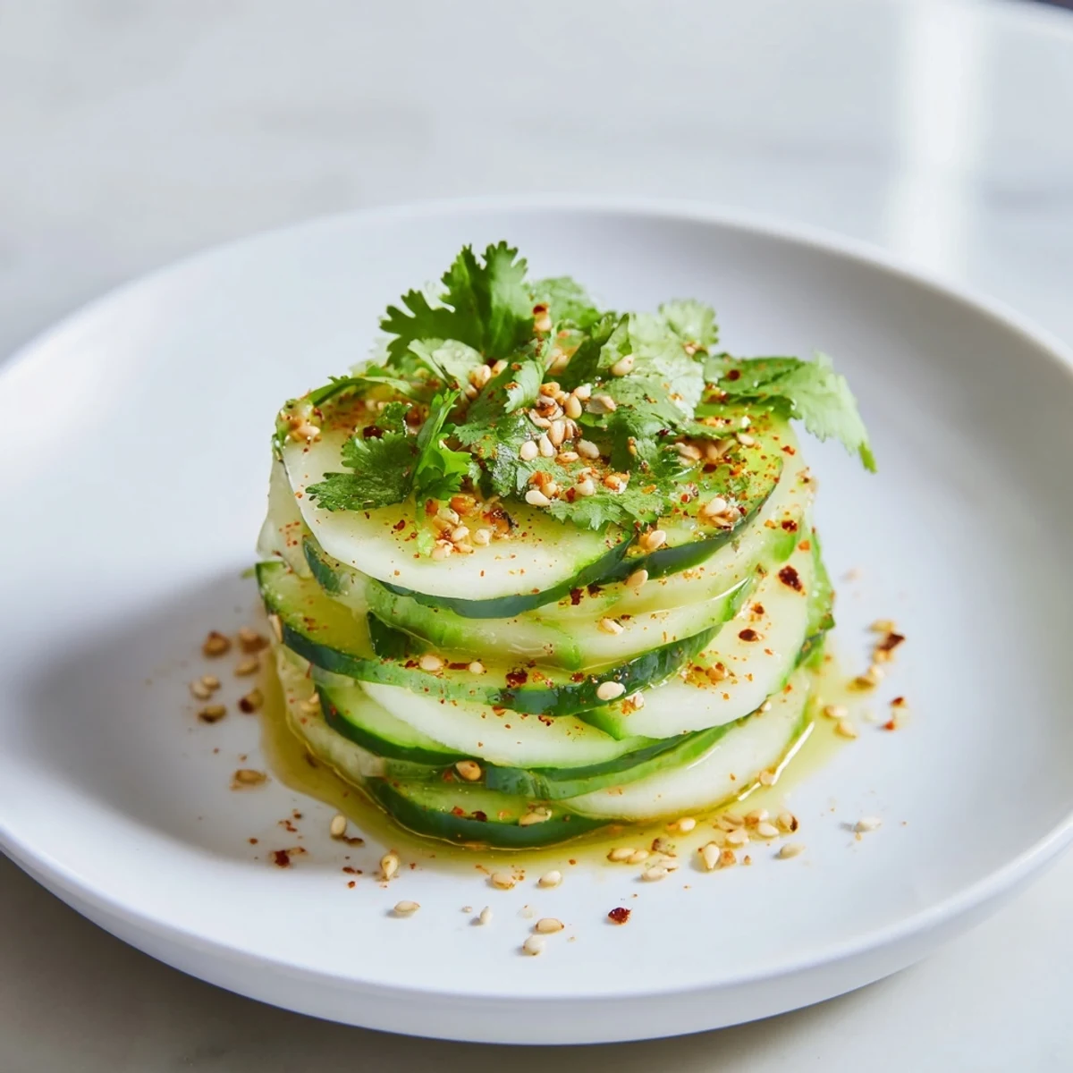 Cool, crunchy Jicama and Cucumber Slice Stack with chili-lime flavors, perfect for a refreshing vegan appetizer.