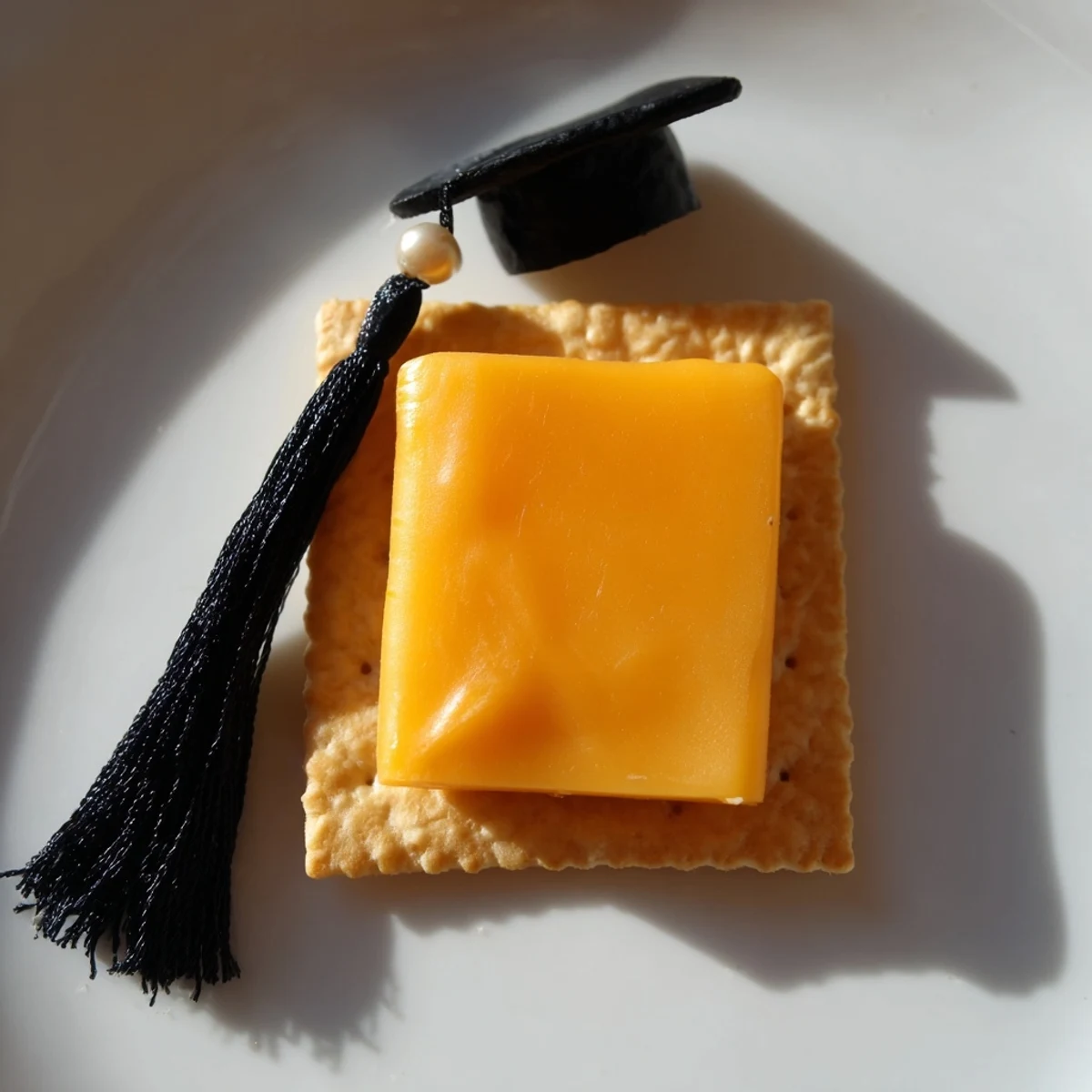 Colorful Graduation Cap Snacks featuring cheese squares and fruit leather tassels, ready to eat.