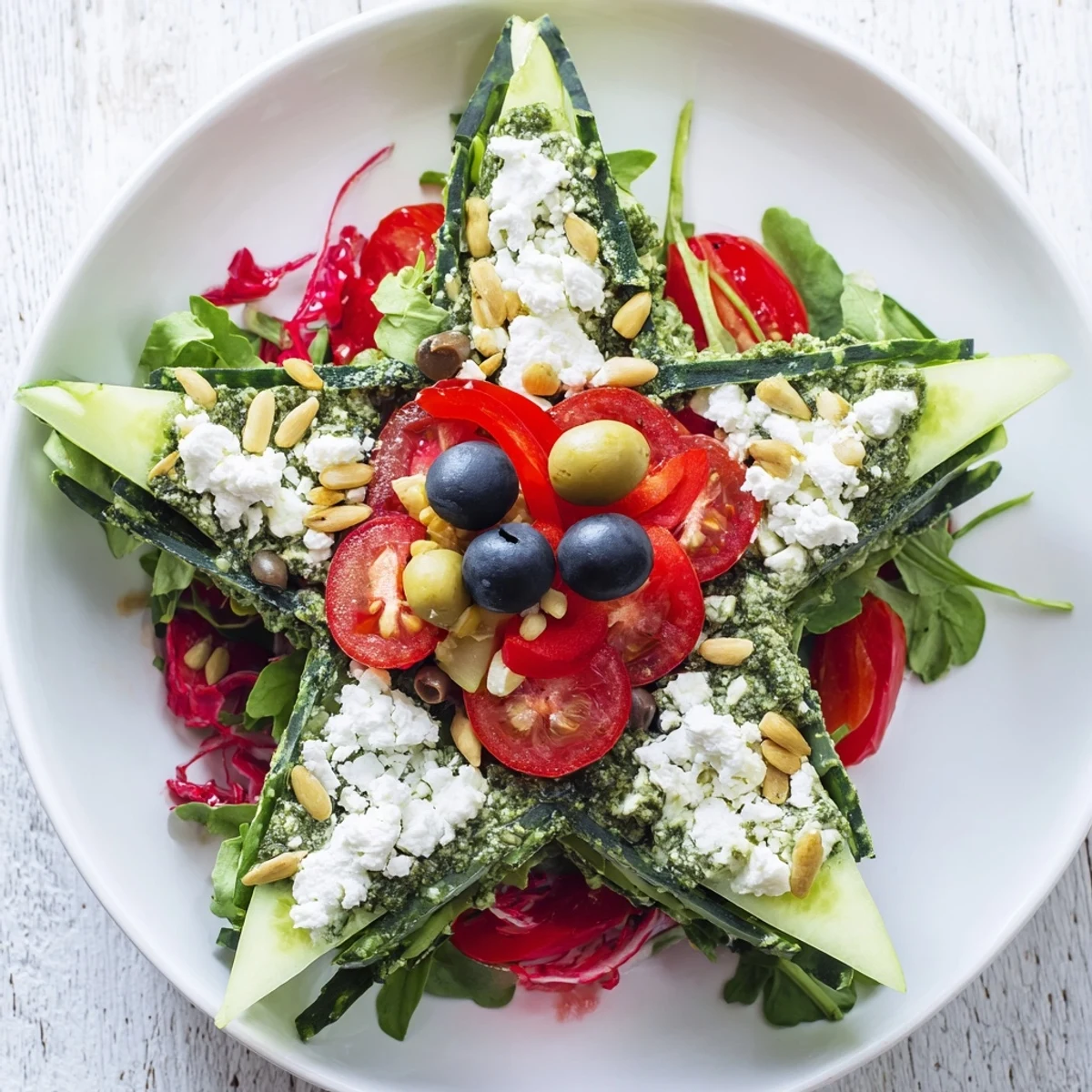 Festive Star of David Salad Platter filled with colorful tomatoes, peppers, and cucumbers, perfect for Hanukkah.