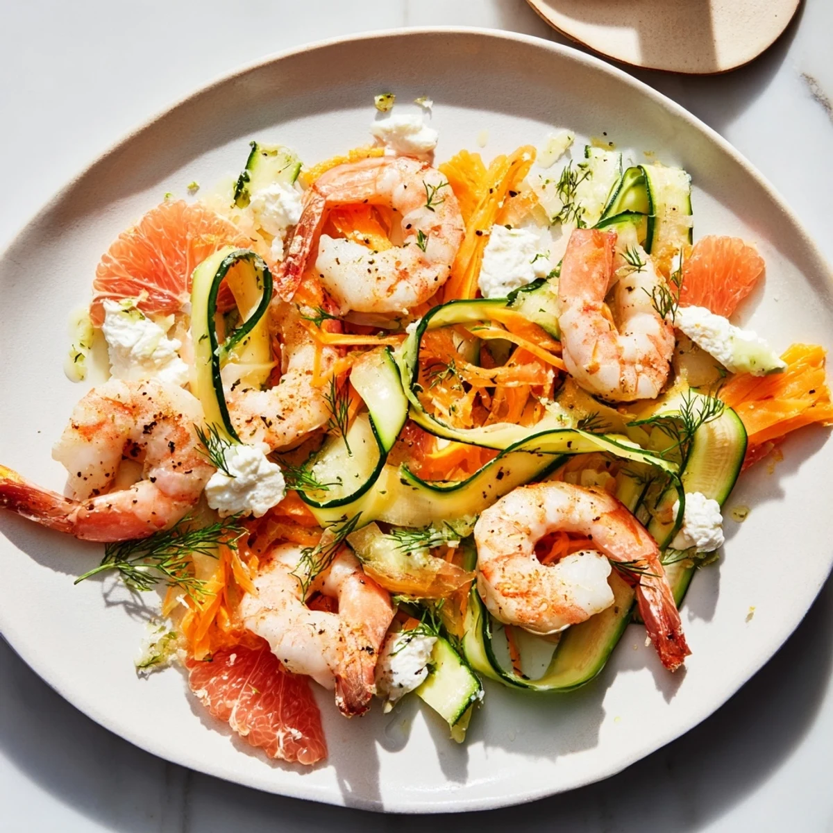 Sizzling The Coral Reef dish features plump pink shrimp and bubbly Gruyère cheese, a visual feast.