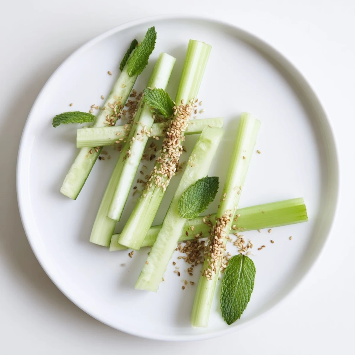 Thinly sliced cucumber and celery elegantly compose The Bamboo Zen, ready to dip in soy sauce.