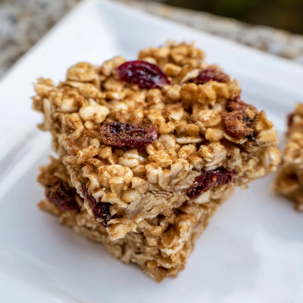 Warm, homemade Maple Cinnamon Oatmeal Bars with a delicious chewy texture, ideal for snacking.