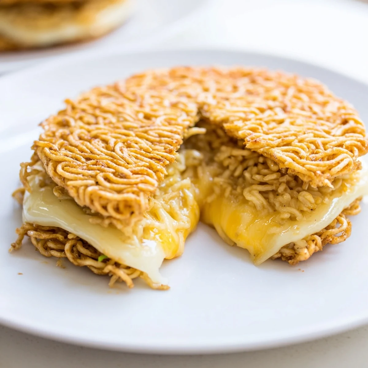 Crispy ramen noodles form the buns of this gooey Ramen Grilled Cheese, a unique and flavorful twist on comfort food.