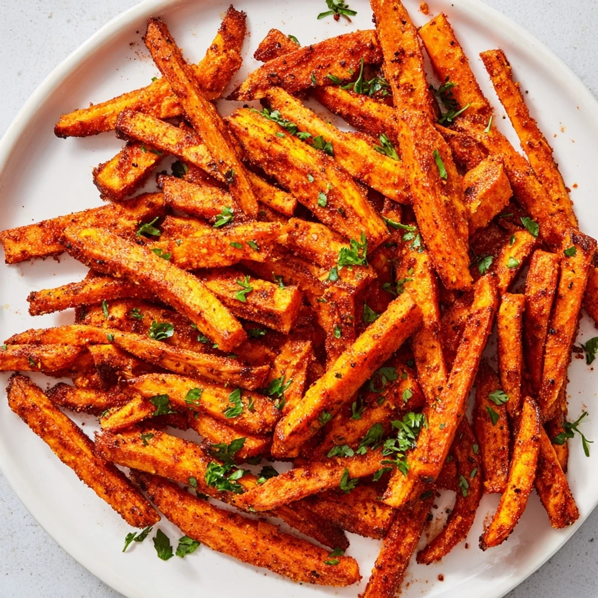Golden, crispy Cajun Spiced Sweet Potato Fries, seasoned with smoky spices, ready to devour.