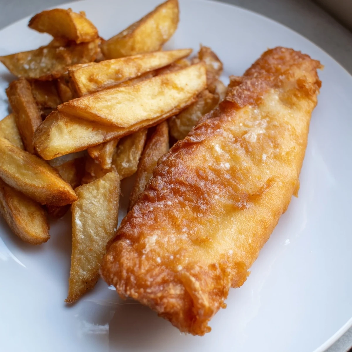 Golden, crispy British Fish & Chips, imagine the flaky white fish and hefty, seasoned fries.