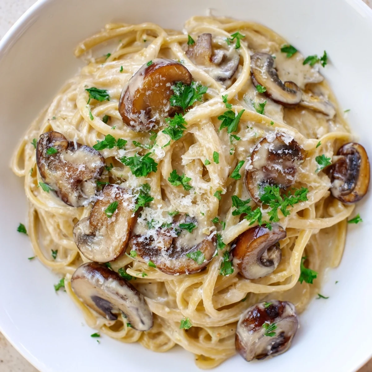 Enjoy Creamy Mushroom Linguine, a vegetarian Italian main dish with earthy mushrooms and parmesan.