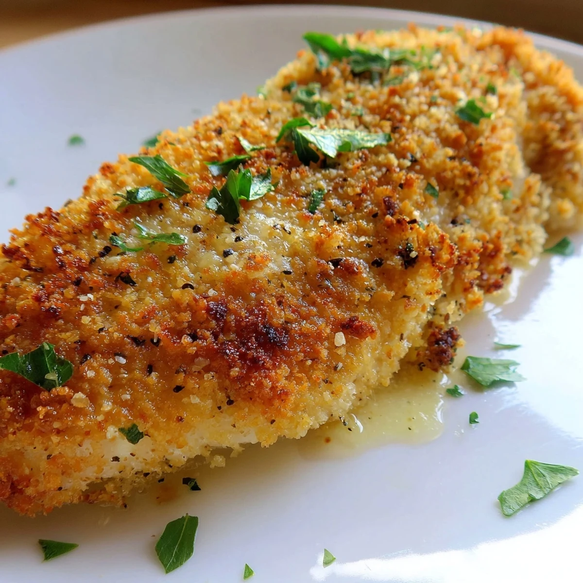 Golden-brown Roasted Garlic Parmesan Chicken breasts fresh from the oven, showcasing a crispy, savory Parmesan and herb crust.