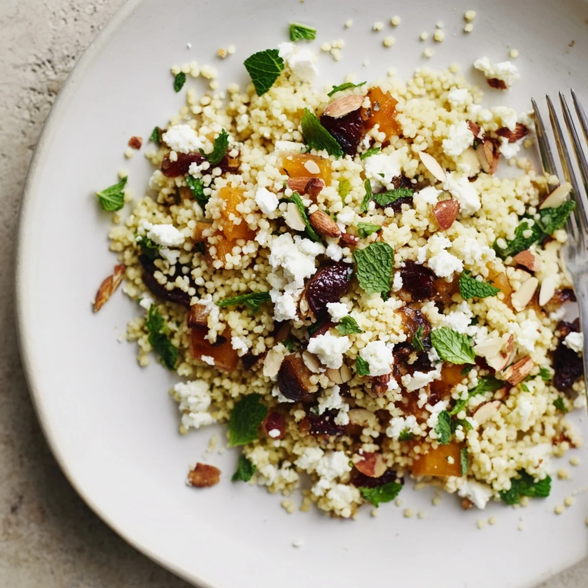 Vibrant roasted zucchini, bell peppers, and cherry tomatoes tossed in a zesty lemon dressing over fluffy couscous for a fresh Mediterranean meal.  