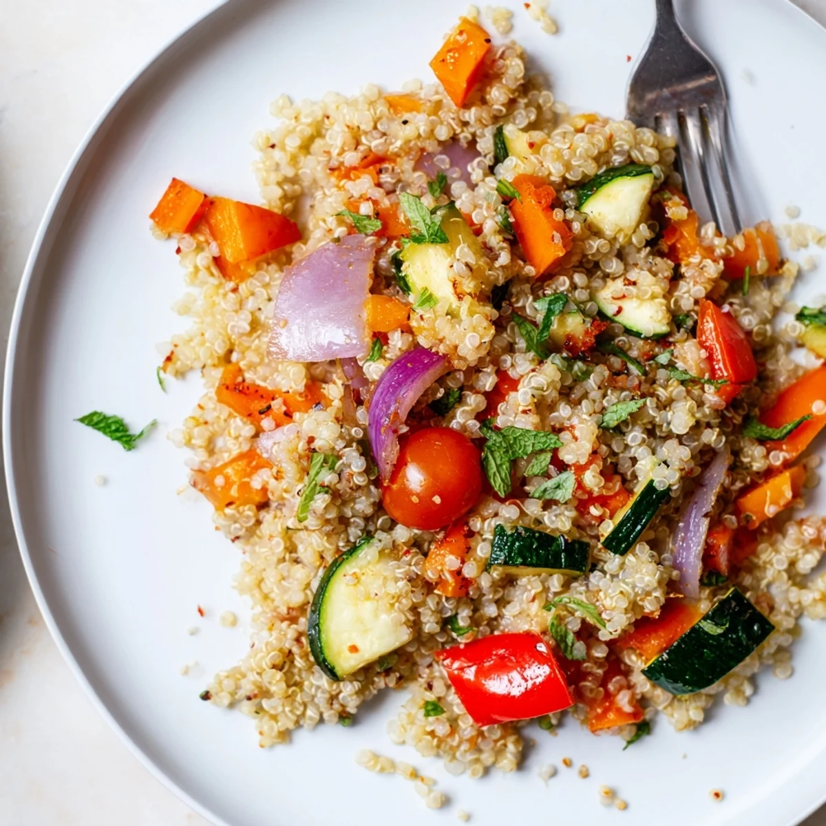 This Quinoa Vegetable Pilaf showcases tender, roasted seasonal vegetables mixed with aromatic herbs and spices, served warm as a satisfying, healthy meal or flavorful side.