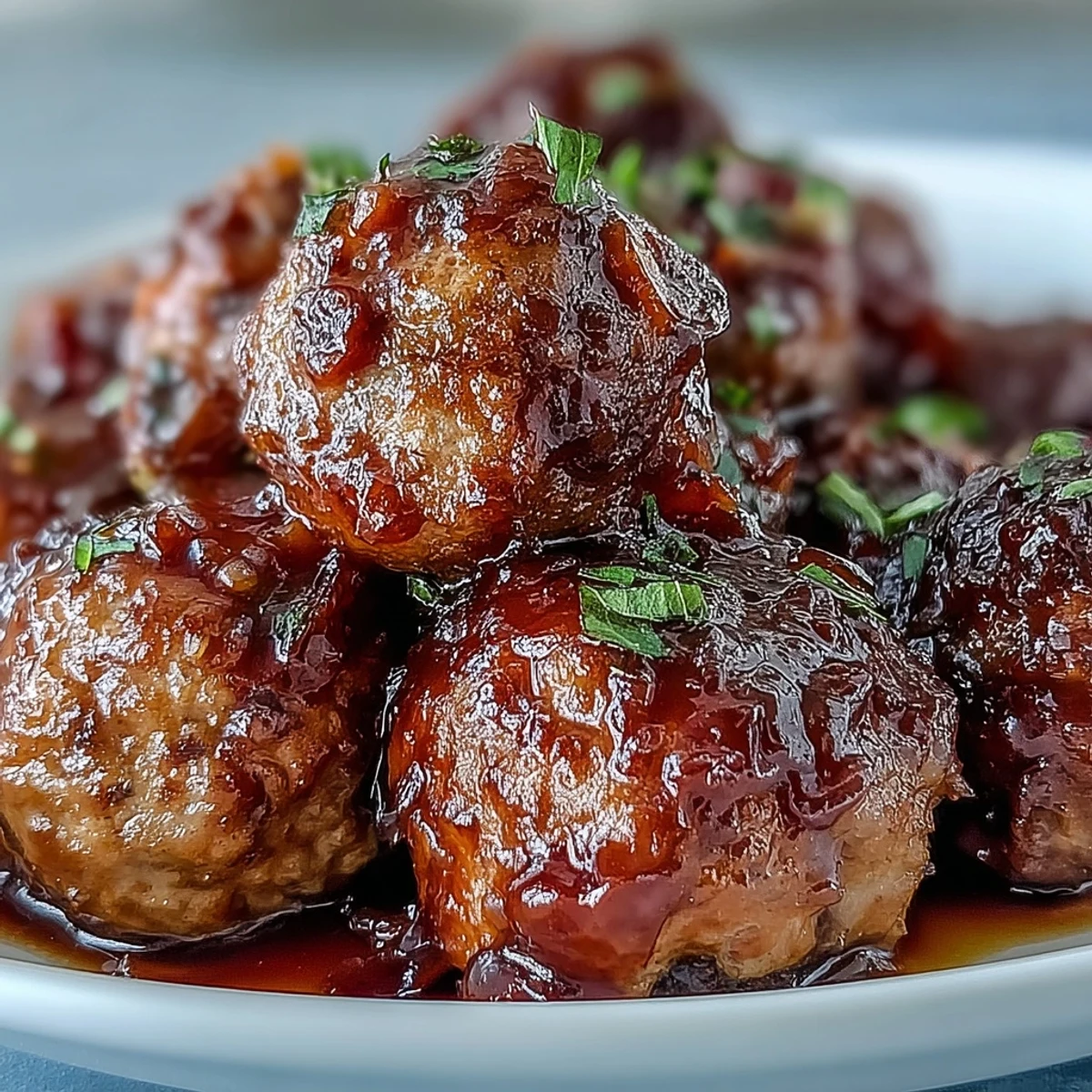 Golden brown Slow Cooker Peach Glazed Meatballs simmering in a sweet and tangy red sauce inside a slow cooker.
