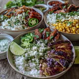 A fork lifts citrus-marinated chicken from fluffy rice in a Street Corn Chicken and Rice Bowl with fresh cilantro garnish.