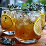 Elegant lavender lemonade cocktail with prosecco, served over ice and garnished with fragrant lavender sprigs.