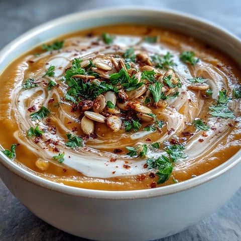 Creamy butternut squash and apple soup with warm fall spices, perfect for autumn enjoyment.