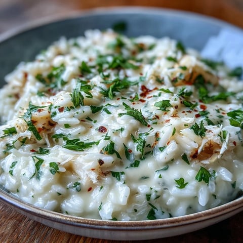 A close-up of creamy smoked haddock risotto in a skillet, topped with fresh parsley and a lemon wedge, ready to serve.  