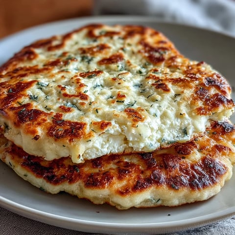 Golden-brown Fluffy Cottage Cheese Flatbreads bubbling in a skillet with fresh herbs, ready to serve as wraps.