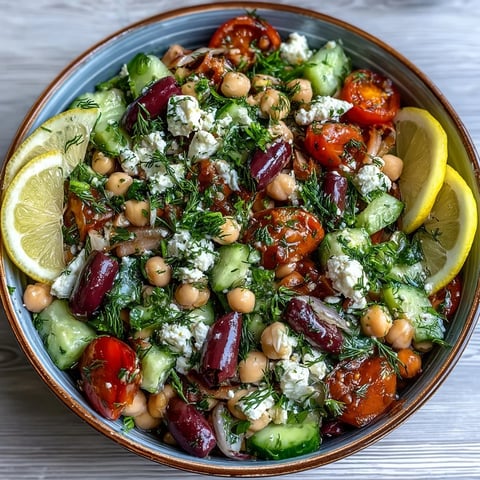 A close-up of Greek Bean Salad with Lemon Marinated Beans, feta, and colorful vegetables on a fork.