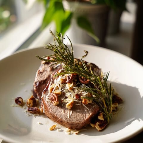 Savory Thyme and Pecan Crusted Pork Tenderloin, expertly seared and roasted to juicy perfection.