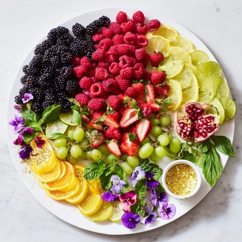 Vibrant Bubbly Bar Garnish Platter overflowing with fresh berries, citrus slices, and fragrant herbs.