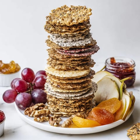 Layered Gourmet Crackers, a visually stunning appetizer ready for pairing with cheeses and jams.
