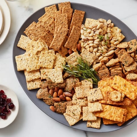 Holiday Crackers arranged on a platter, showcasing a variety of textures and flavors ready to savor.