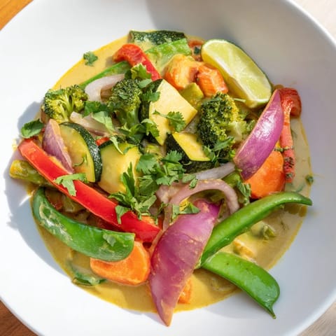 A flavorful bowl of Coconut Curry Vegetables, inviting you to imagine the taste of fresh ingredients.