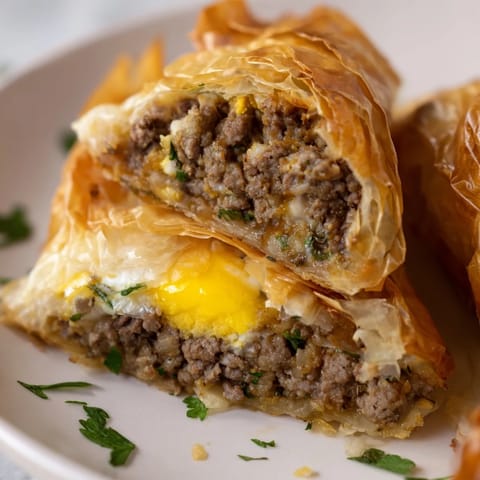 Freshly fried Tunisian Brik, a delightful appetizer with flaky phyllo and a flavorful bite.