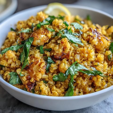 Fluffy, aromatic turmeric cauliflower rice perfect served with your favorite curry.