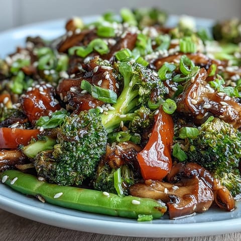 Crisp broccoli, carrots, and snap peas are tossed in a fragrant ginger stir-fried vegetables sauce, finished with toasted sesame seeds.  
