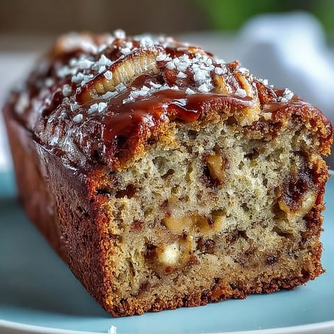 Slice of Vegan Cardamom Guava Banana Bread on a plate beside a cup of tea, highlighting the tropical, aromatic texture.