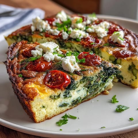 Healthy Easy Spring Veggie Frittata with asparagus, spinach, and feta, baked golden and bursting with fresh flavors.