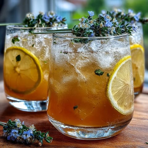 Elegant lavender lemonade cocktail with prosecco, served over ice and garnished with fragrant lavender sprigs.