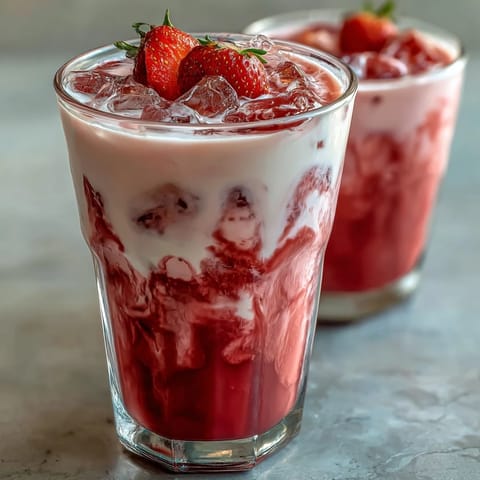 Pink Drink Copycat with vibrant strawberry slices and creamy coconut milk, perfect for a refreshing summer beverage.