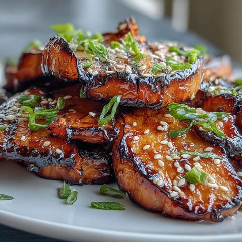 Aromatic roasted eggplant halves glistening with sweet and savory miso glaze, caramelized to perfection in a Japanese-inspired dish.