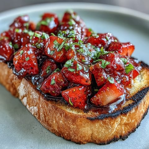 Sweet strawberry balsamic bruschetta bites, perfect summer appetizer on crisp bread.