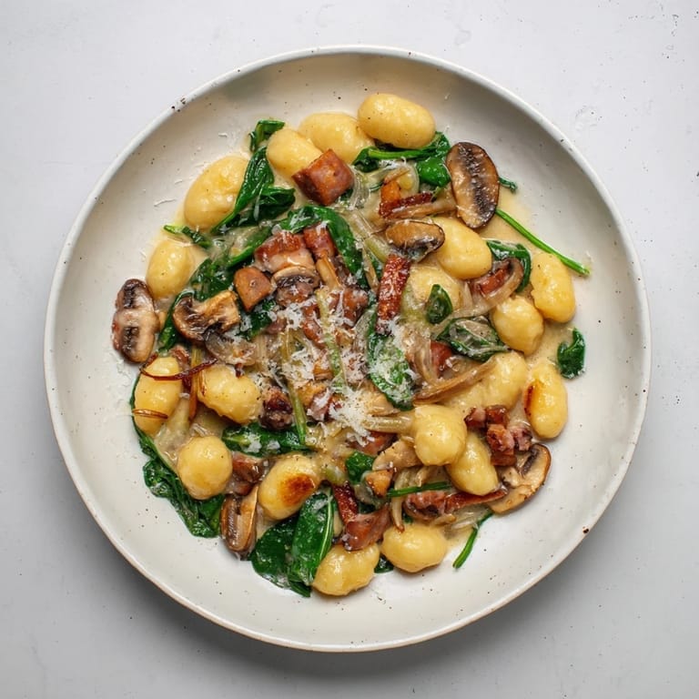 Golden-brown Woodsy Skillet Sausage and Mushroom Gnocchi: Imagine the tender gnocchi and flavorful sausage.