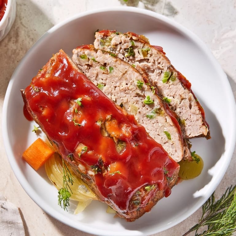 Imagine tender slices of Everyday Herb-Sprigged Turkey Meatloaf, a flavorful main dish ready for your next meal.