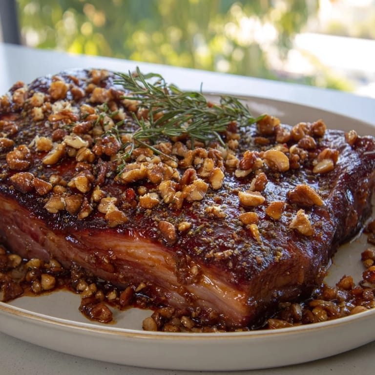 Delicious, gluten-free Thyme and Pecan Pork Tenderloin, served with suggested roasted vegetables and wine.