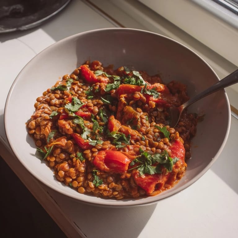 Bright orange carrots and tender lentils in this Wheat-Warm Hearty Lentil Curry looks delicious and inviting.