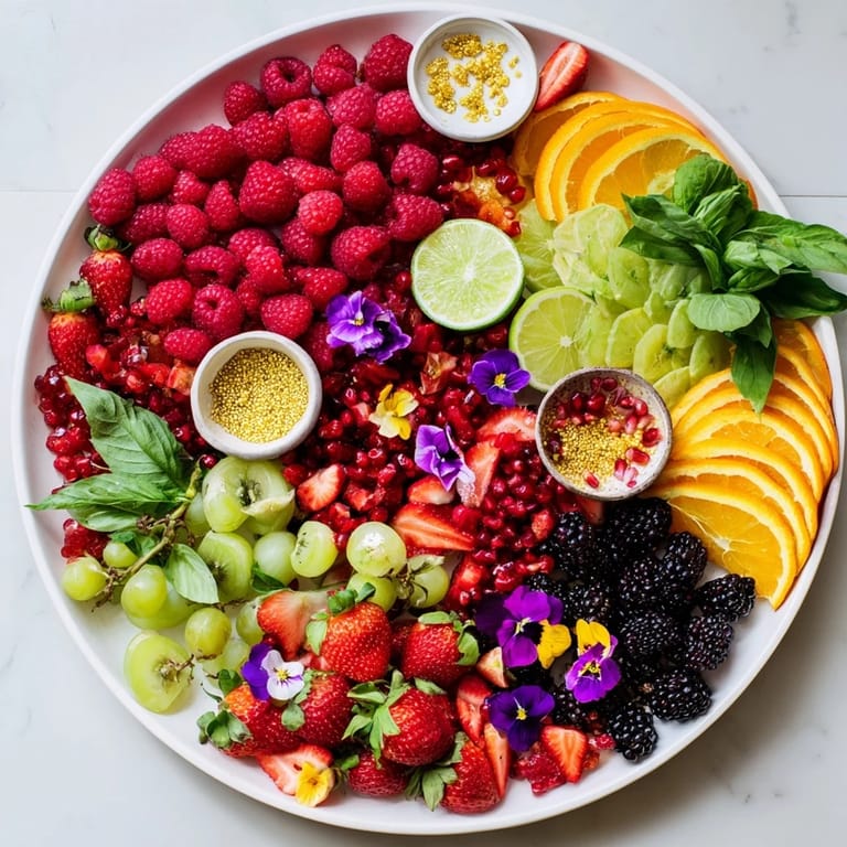A colorful Bubbly Bar Garnish Platter with gold sprinkles and sugared fruit perfect for New Year's Eve.